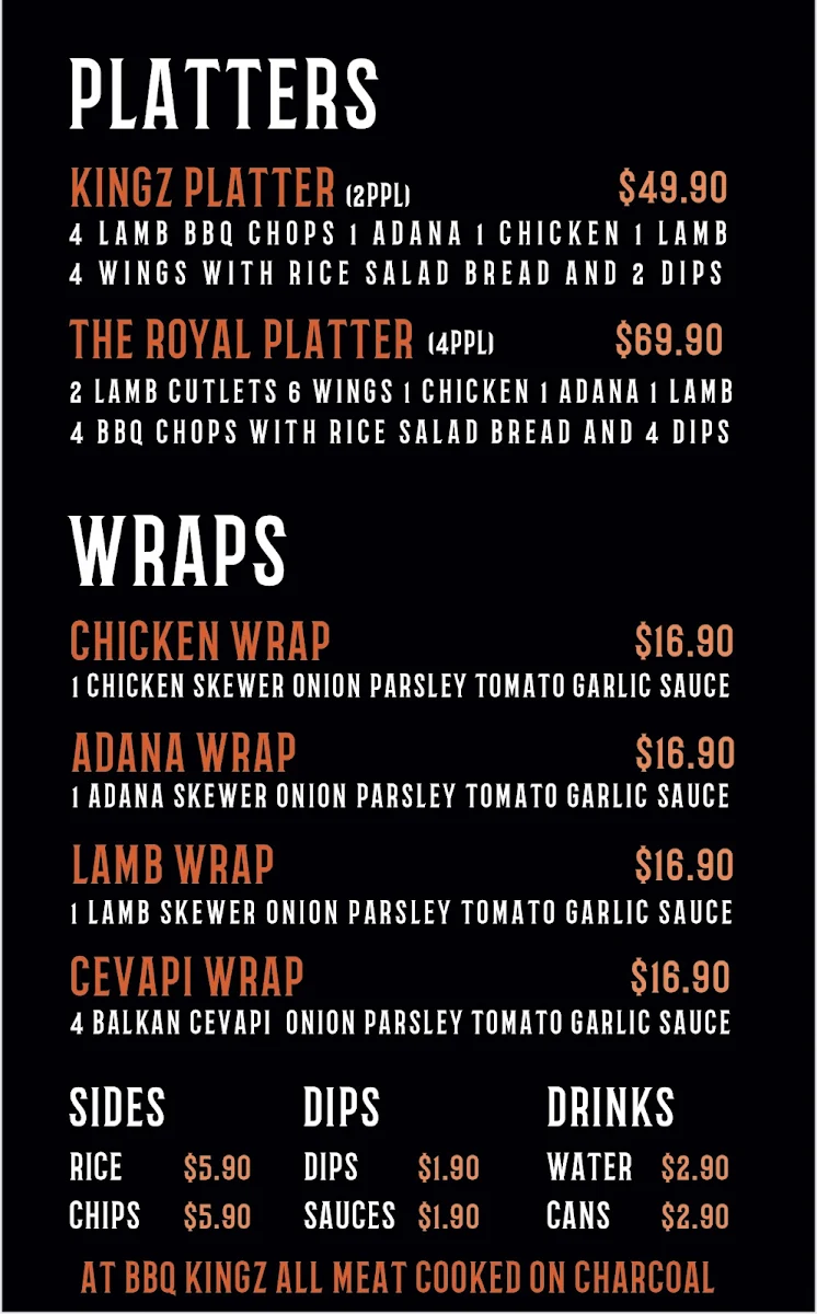 Menu, BBQ KINGZ