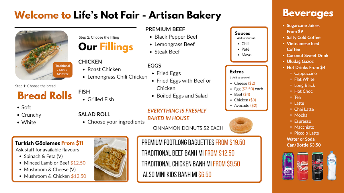 Menu, Life’s Not Fair - Artisan Bakery Cafe