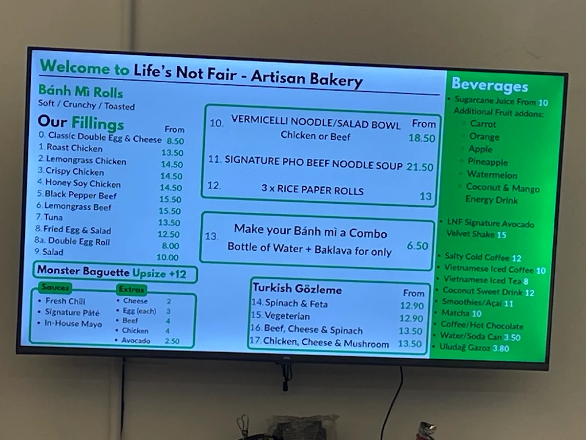 Menu, Life’s Not Fair - Artisan Bakery Cafe