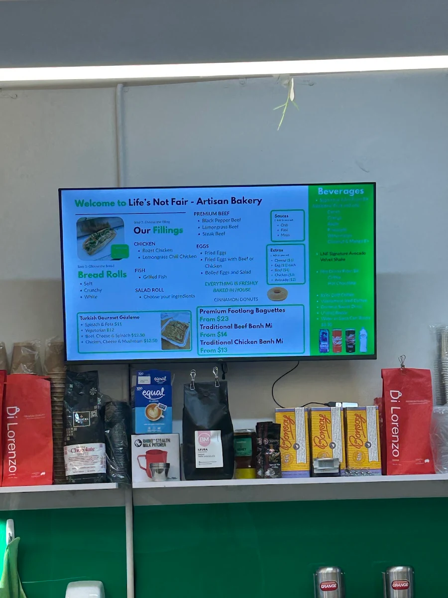 Menu, Life’s Not Fair - Artisan Bakery Cafe