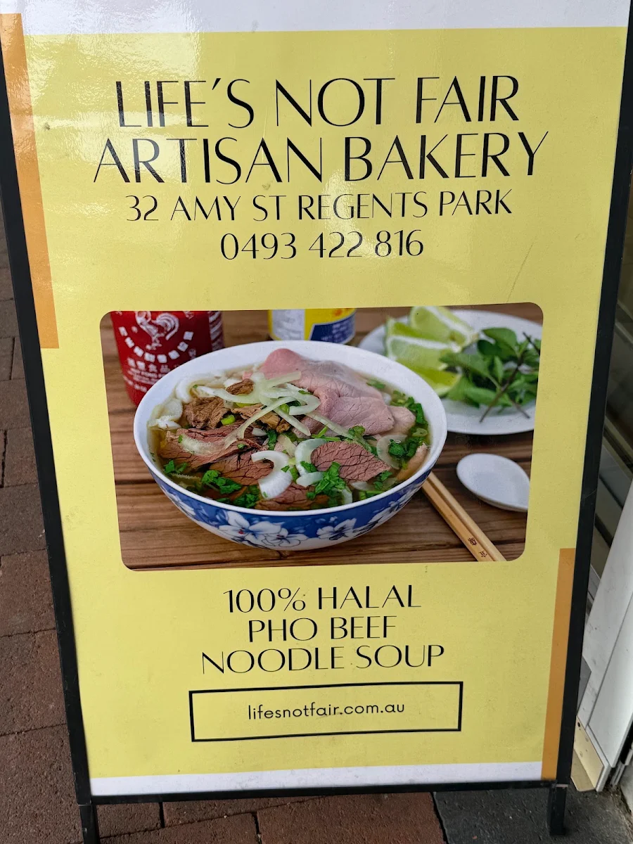 Menu, Life’s Not Fair - Artisan Bakery Cafe