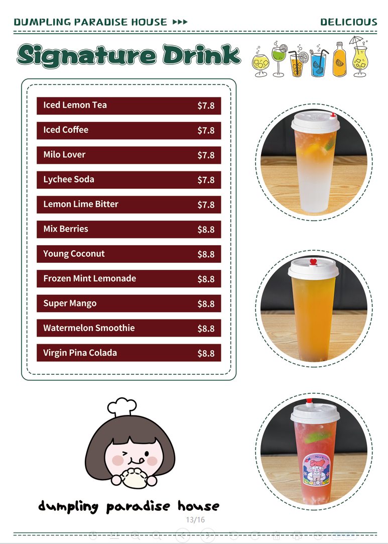 Menu, Dumpling paradise house