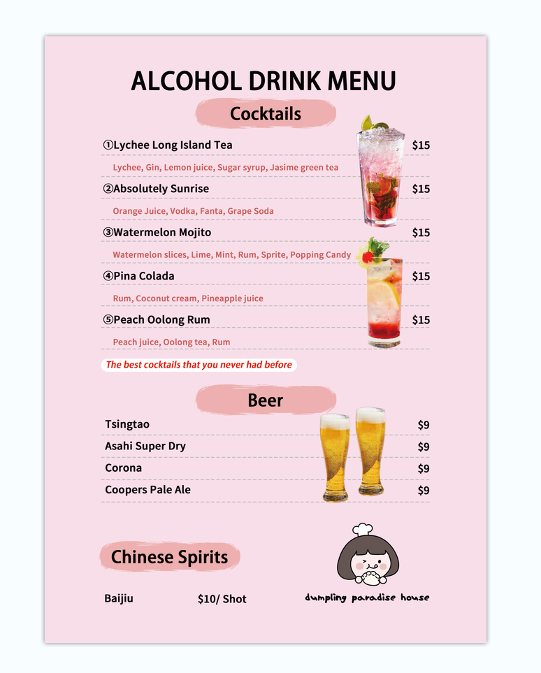 Menu, Dumpling paradise house