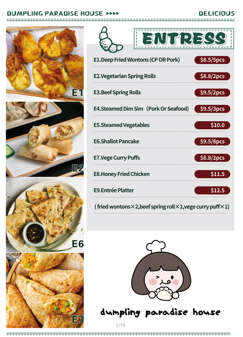 Menu, Dumpling paradise house