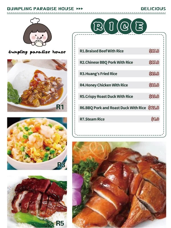 Menu, Dumpling paradise house