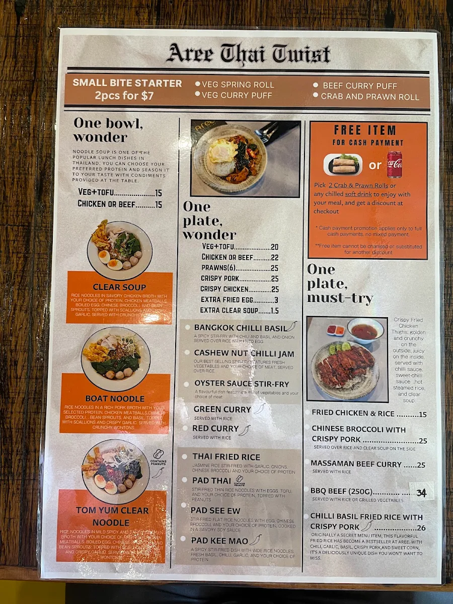 Menu, Aree Thai Twist
