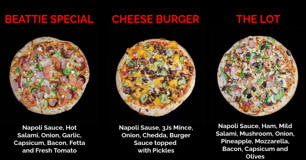 Menu, Pizza Boyz Traralgon