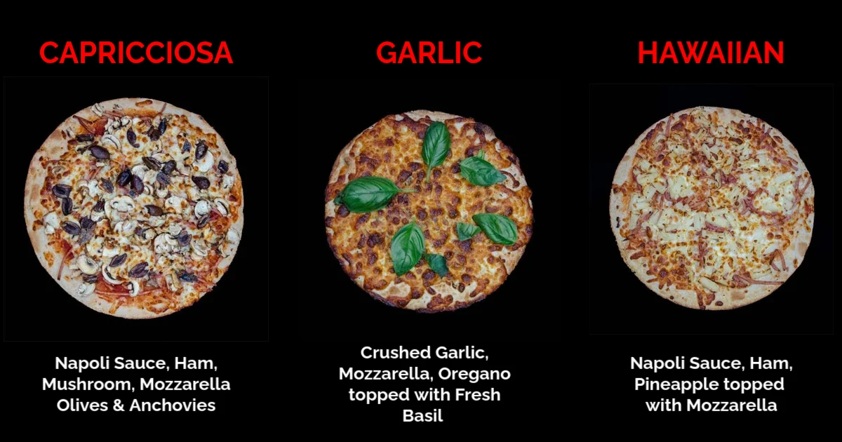 Menu, Pizza Boyz Traralgon