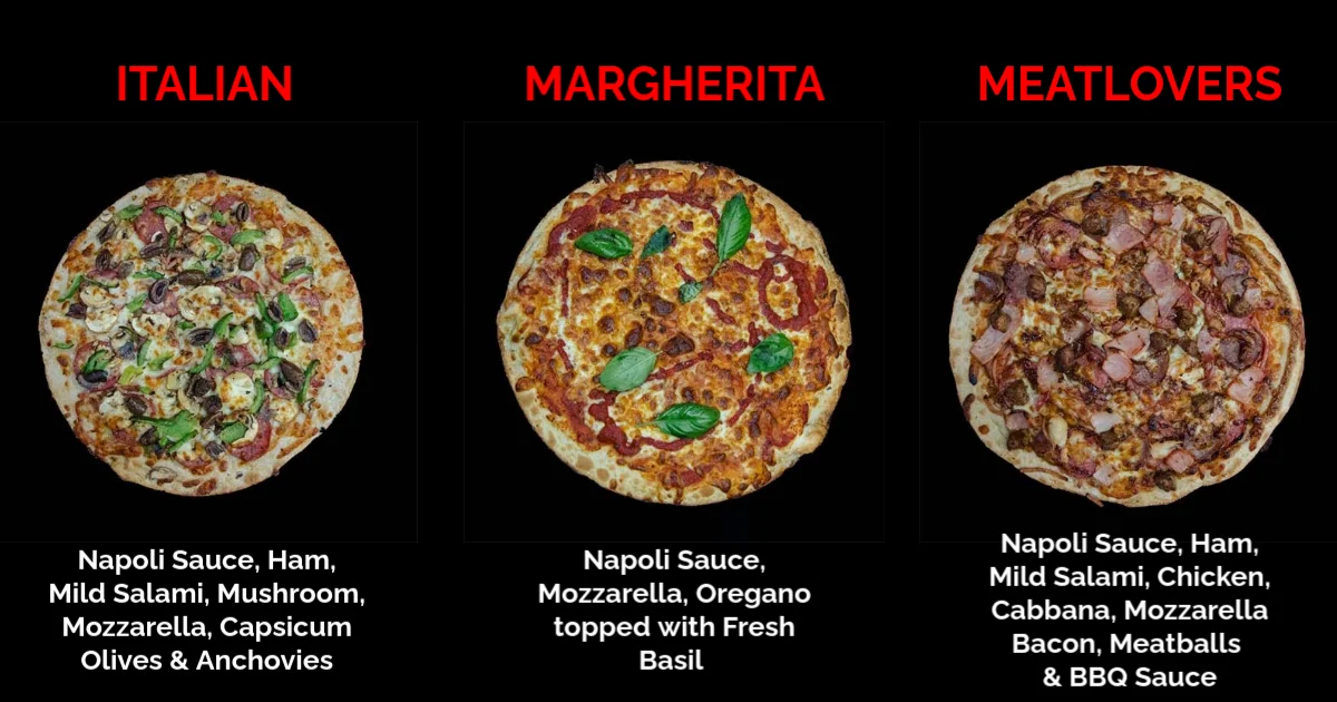 Menu, Pizza Boyz Traralgon