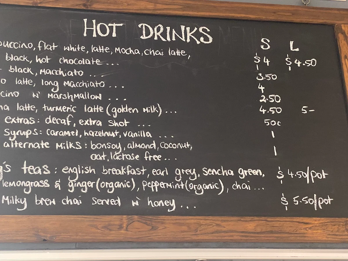Menu, Milkbar Townbeach