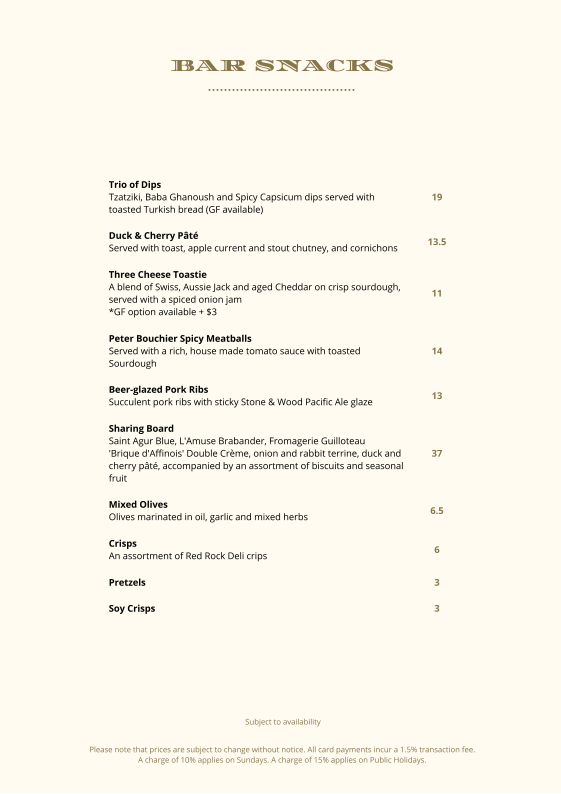 Menu, The Blacksmith Bar
