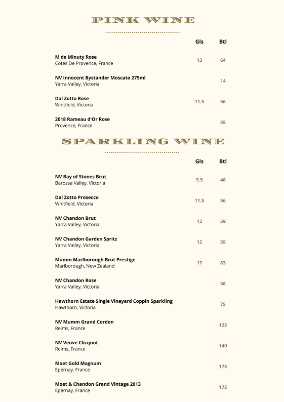 Menu, The Blacksmith Bar
