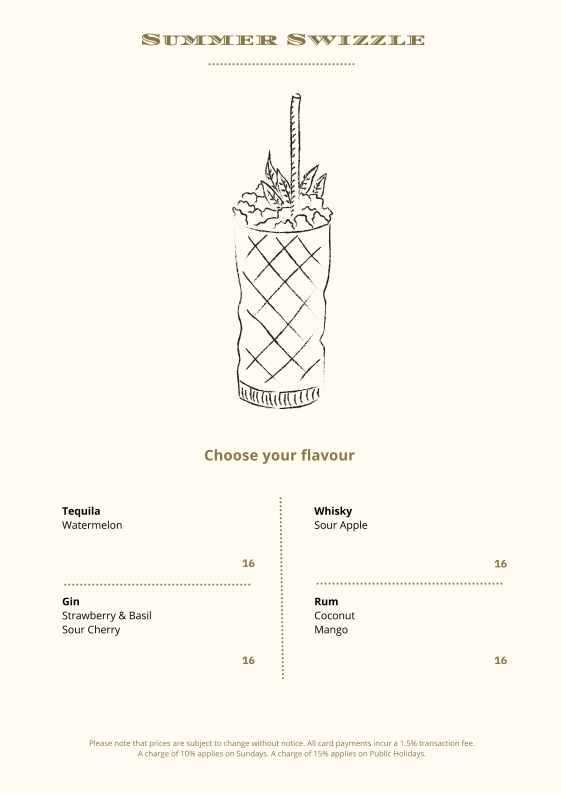 Menu, The Blacksmith Bar