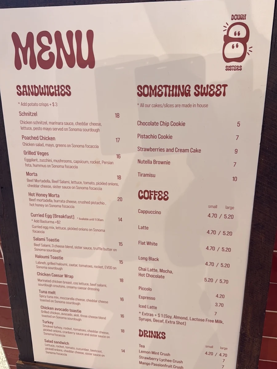 Menu, Dough Sisters
