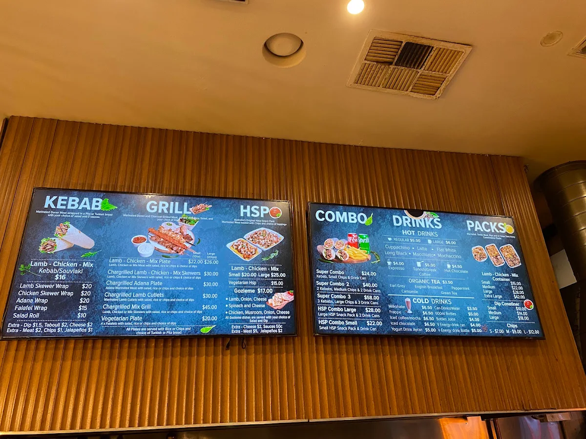 Menu, Clayton Kebab House