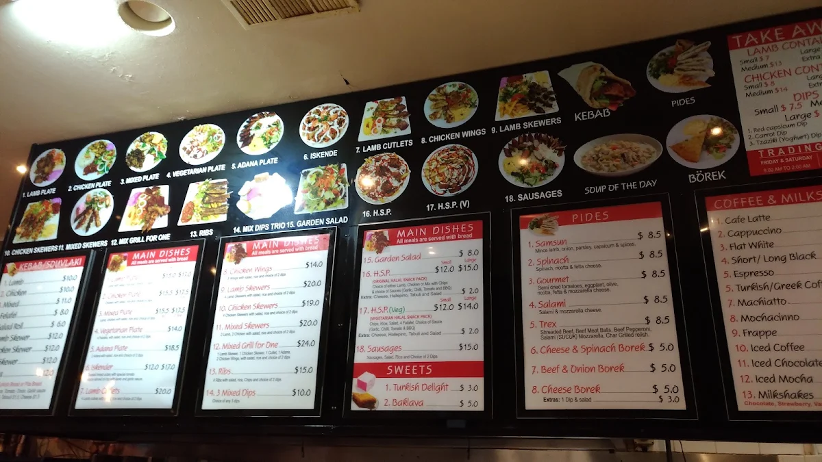 Menu, Clayton Kebab House