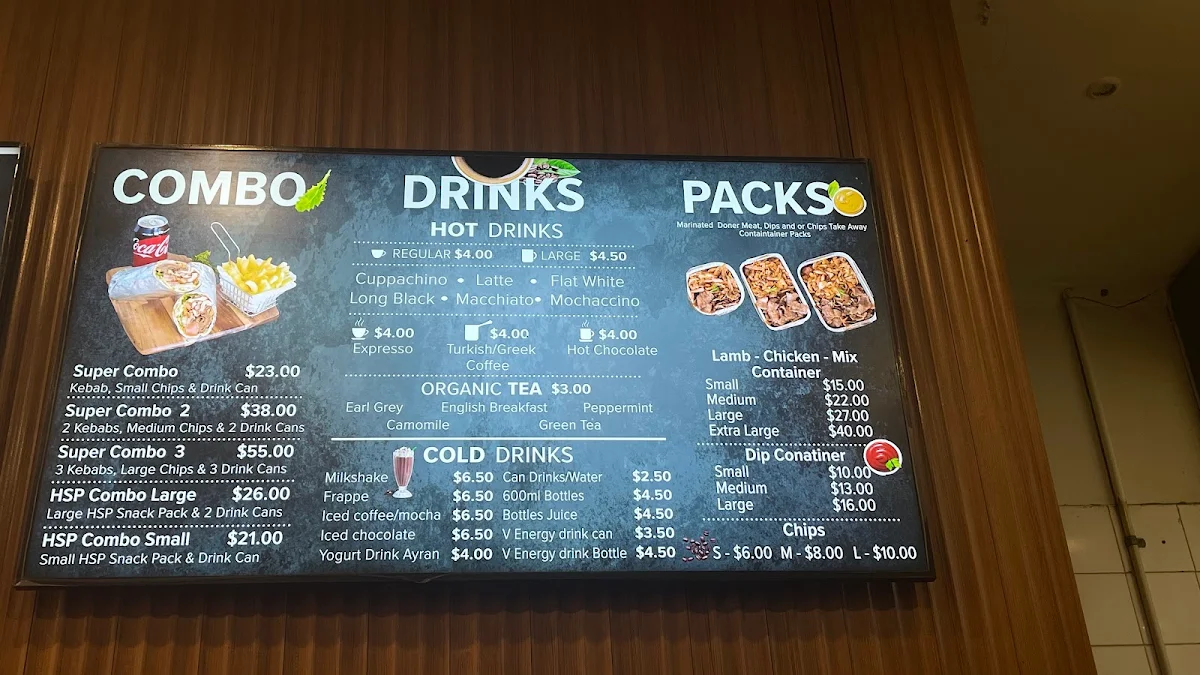Menu, Clayton Kebab House