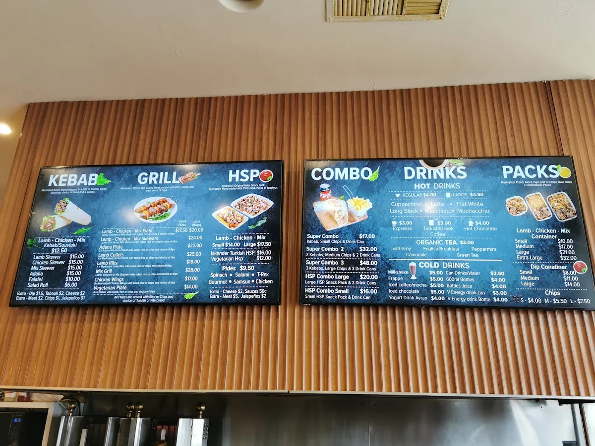 Menu, Clayton Kebab House