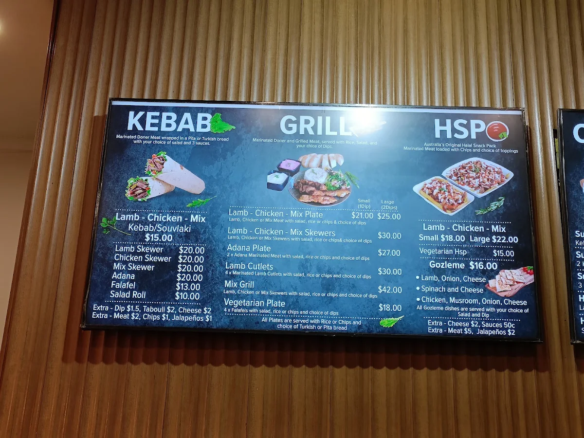 Menu, Clayton Kebab House