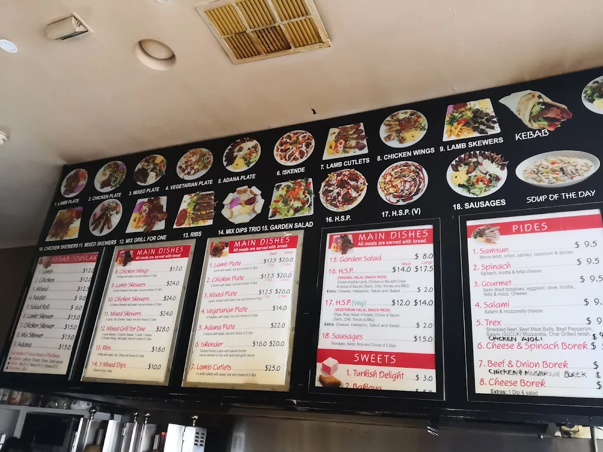 Menu, Clayton Kebab House