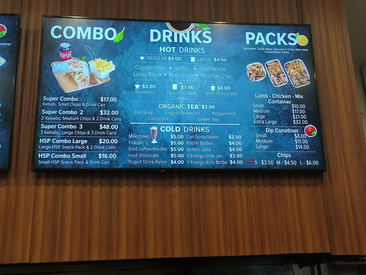 Menu, Clayton Kebab House