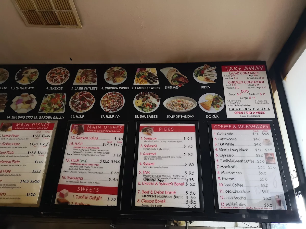 Menu, Clayton Kebab House