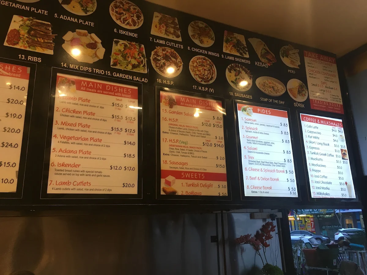 Menu, Clayton Kebab House