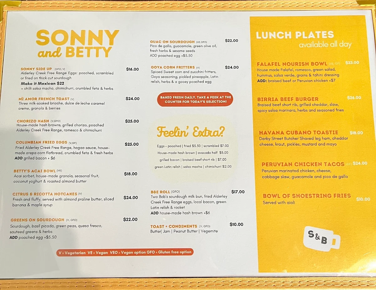 Menu, Sonny and Betty