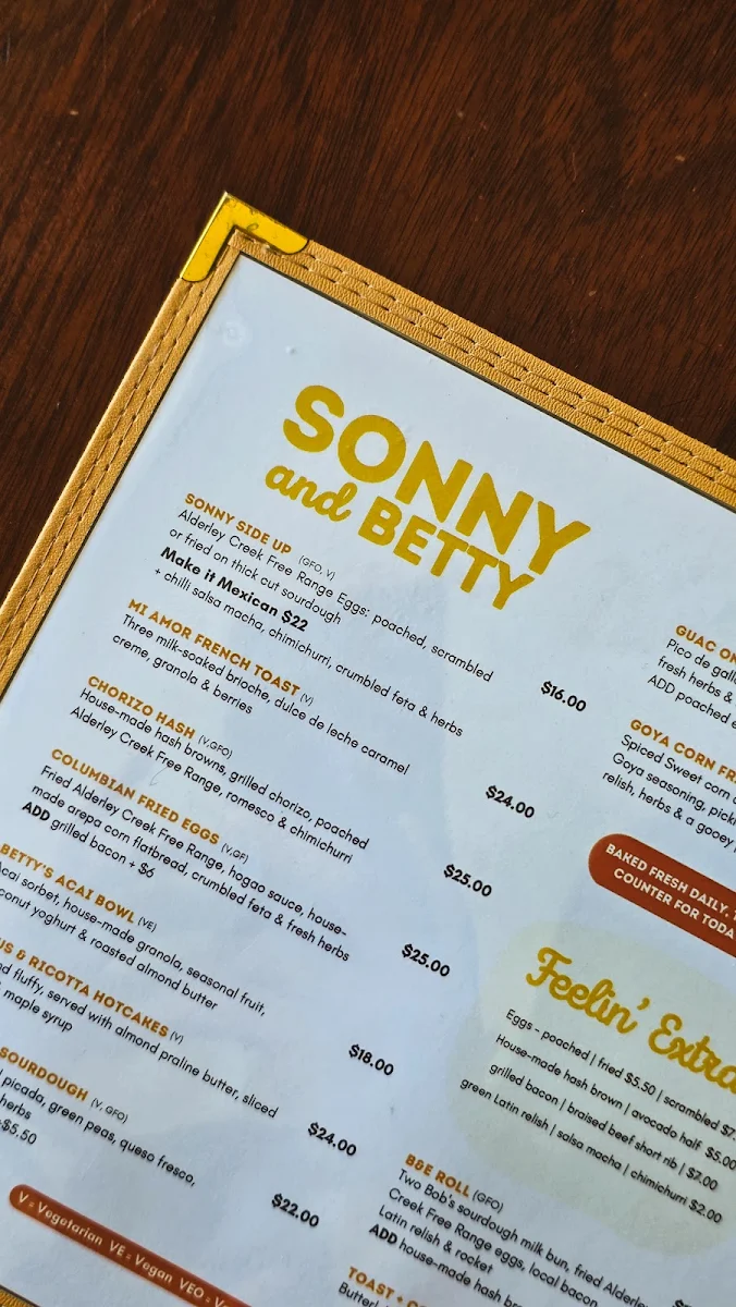 Menu, Sonny and Betty
