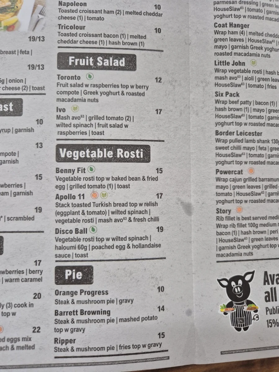 Menu, Cafe63 Nundah