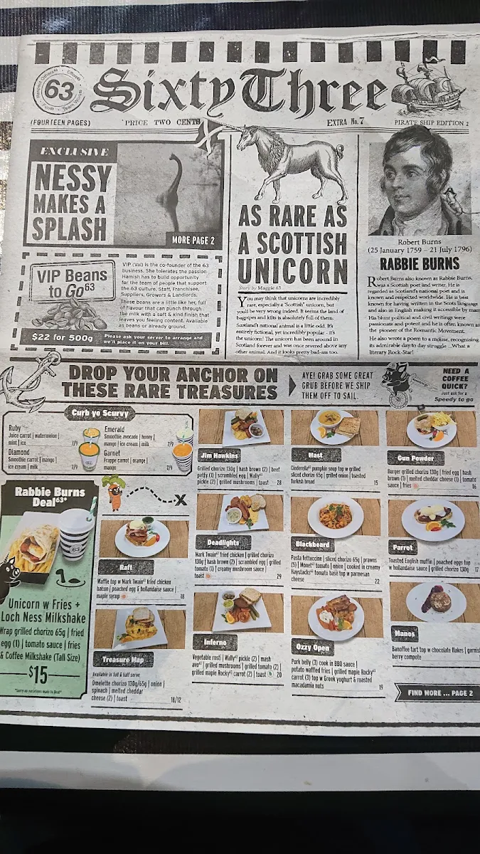 Menu, Cafe63 Nundah