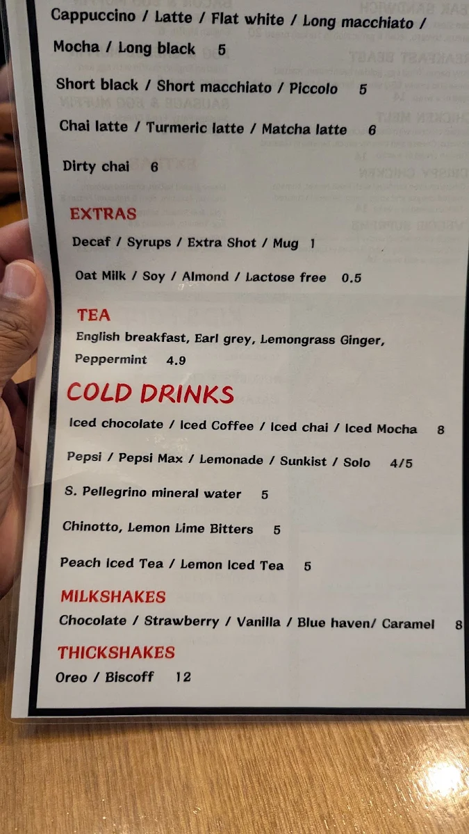 Menu, Cafe 245 Geelong