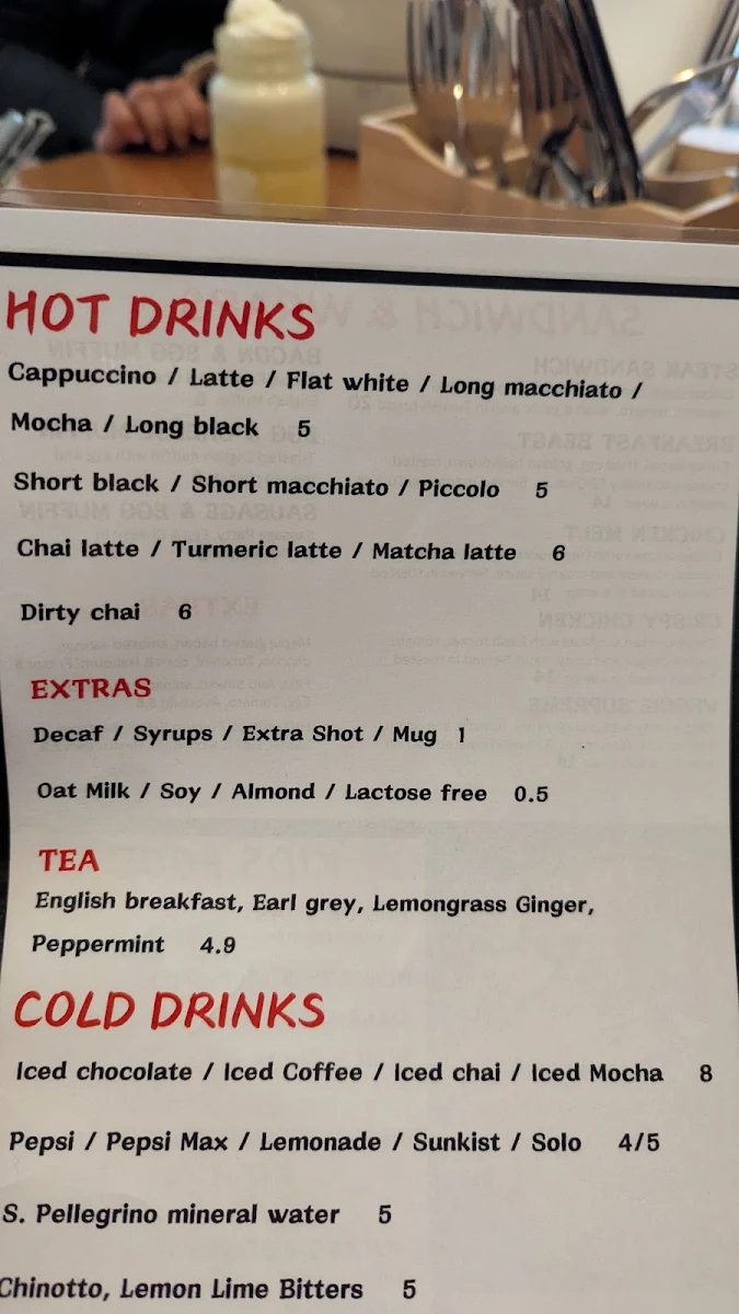 Menu, Cafe 245 Geelong