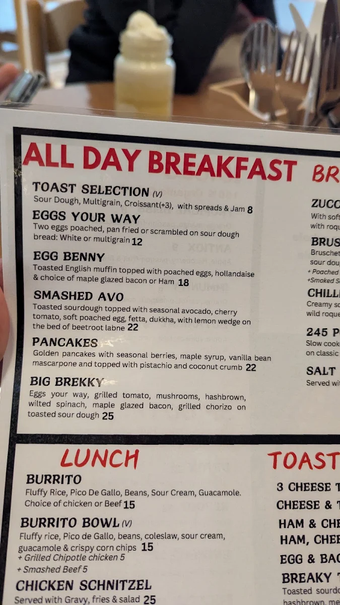 Menu, Cafe 245 Geelong