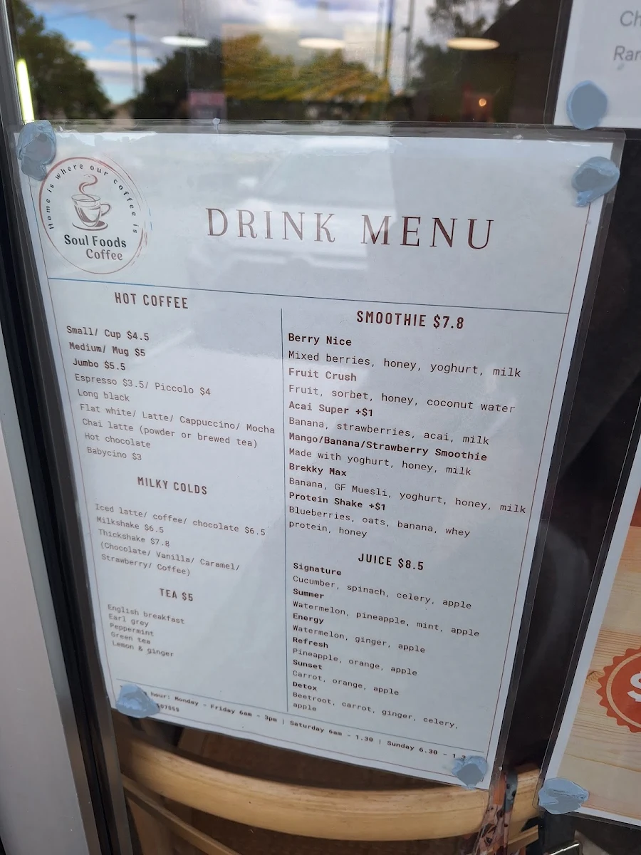 Menu, Soul Foods Coffee