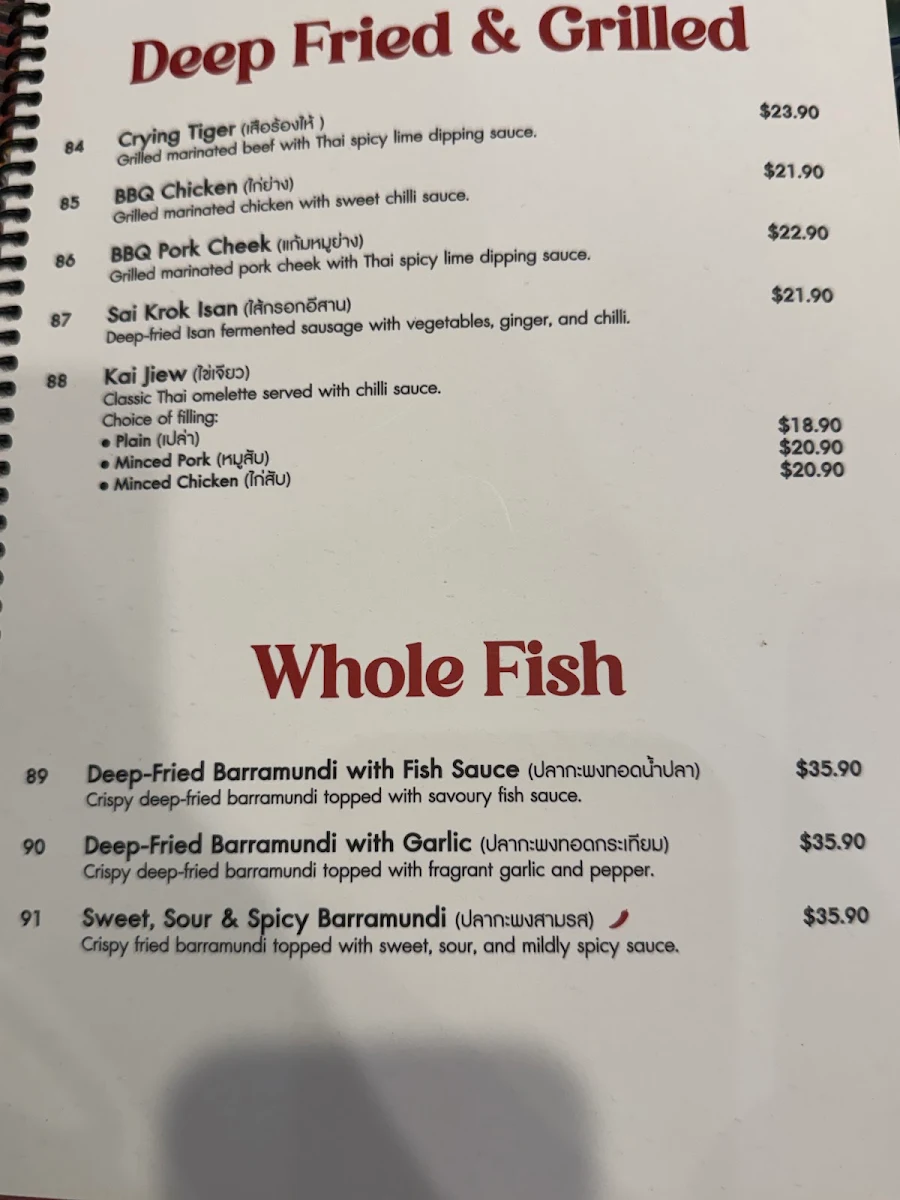Menu, New Thainatown