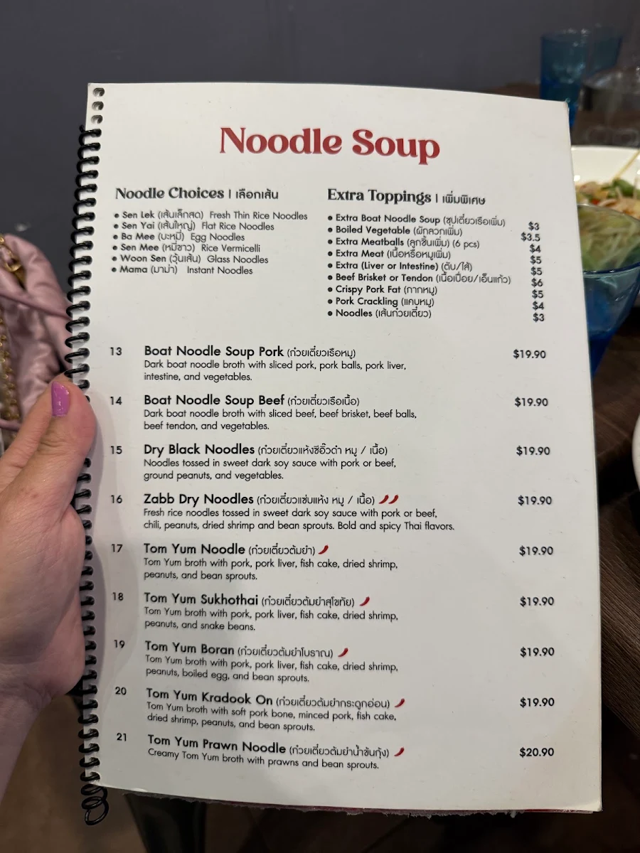 Menu, New Thainatown