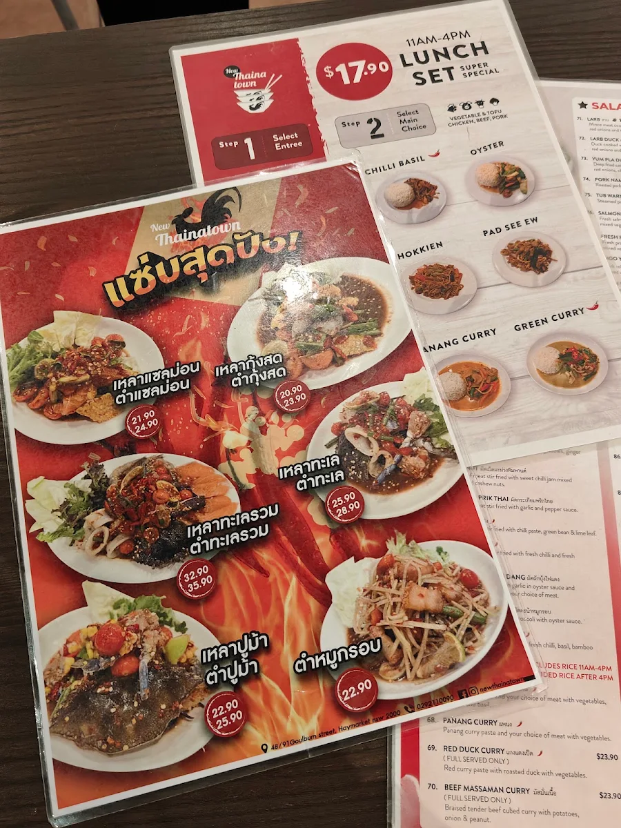 Menu, New Thainatown