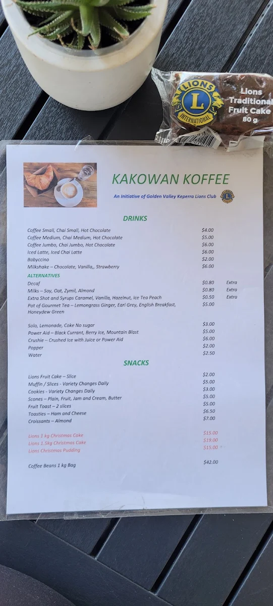 Menu, Kakowan Koffee