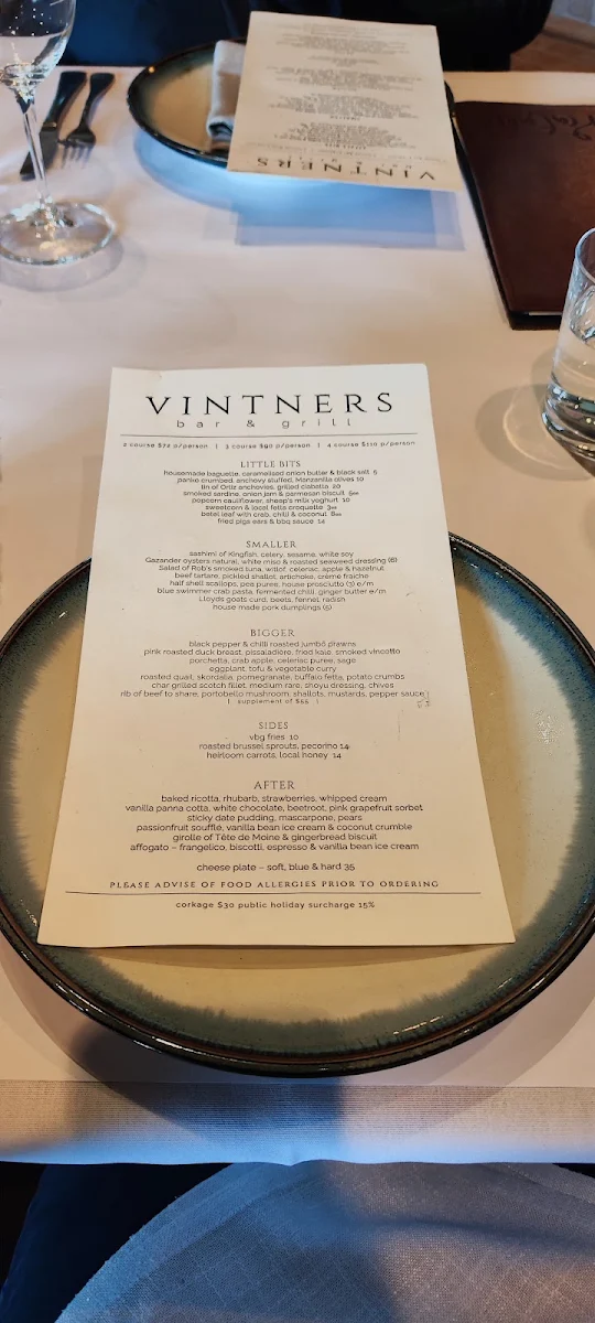 Menu, Vintners Bar & Grill