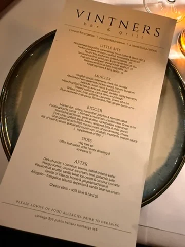 Menu, Vintners Bar & Grill