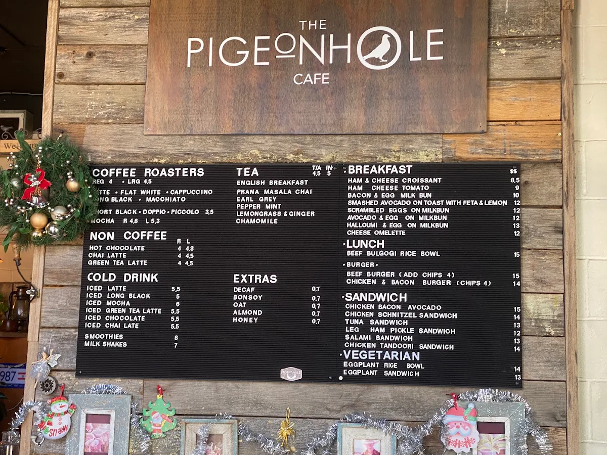 Menu, The Pigeonhole Cafe
