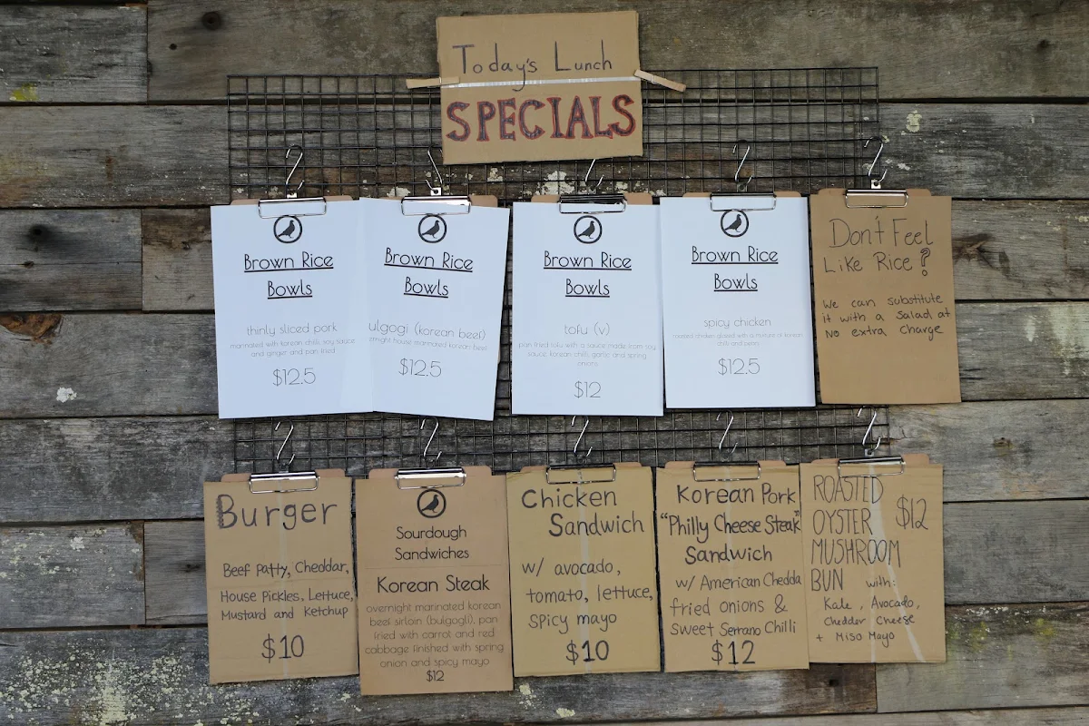 Menu, The Pigeonhole Cafe