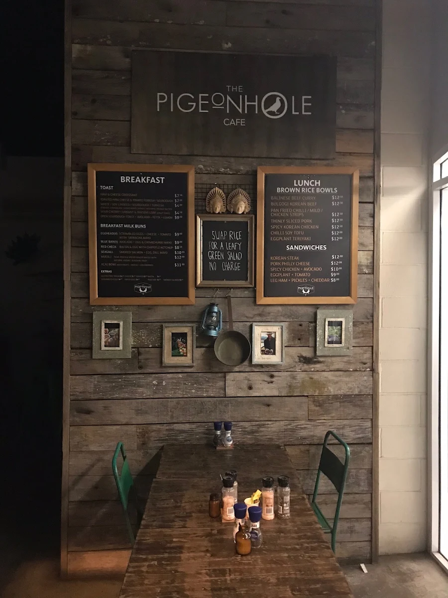 Menu, The Pigeonhole Cafe