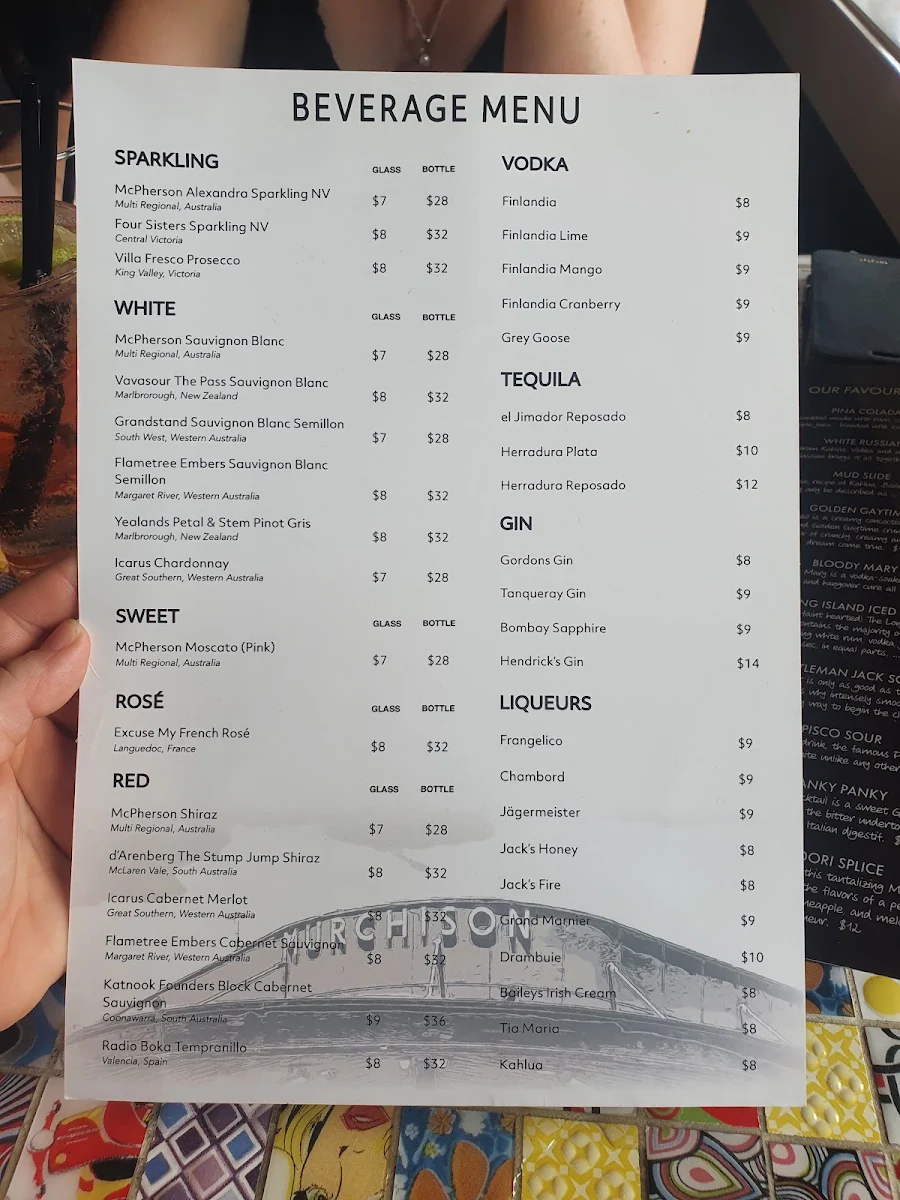 Menu, The Murchison Tavern