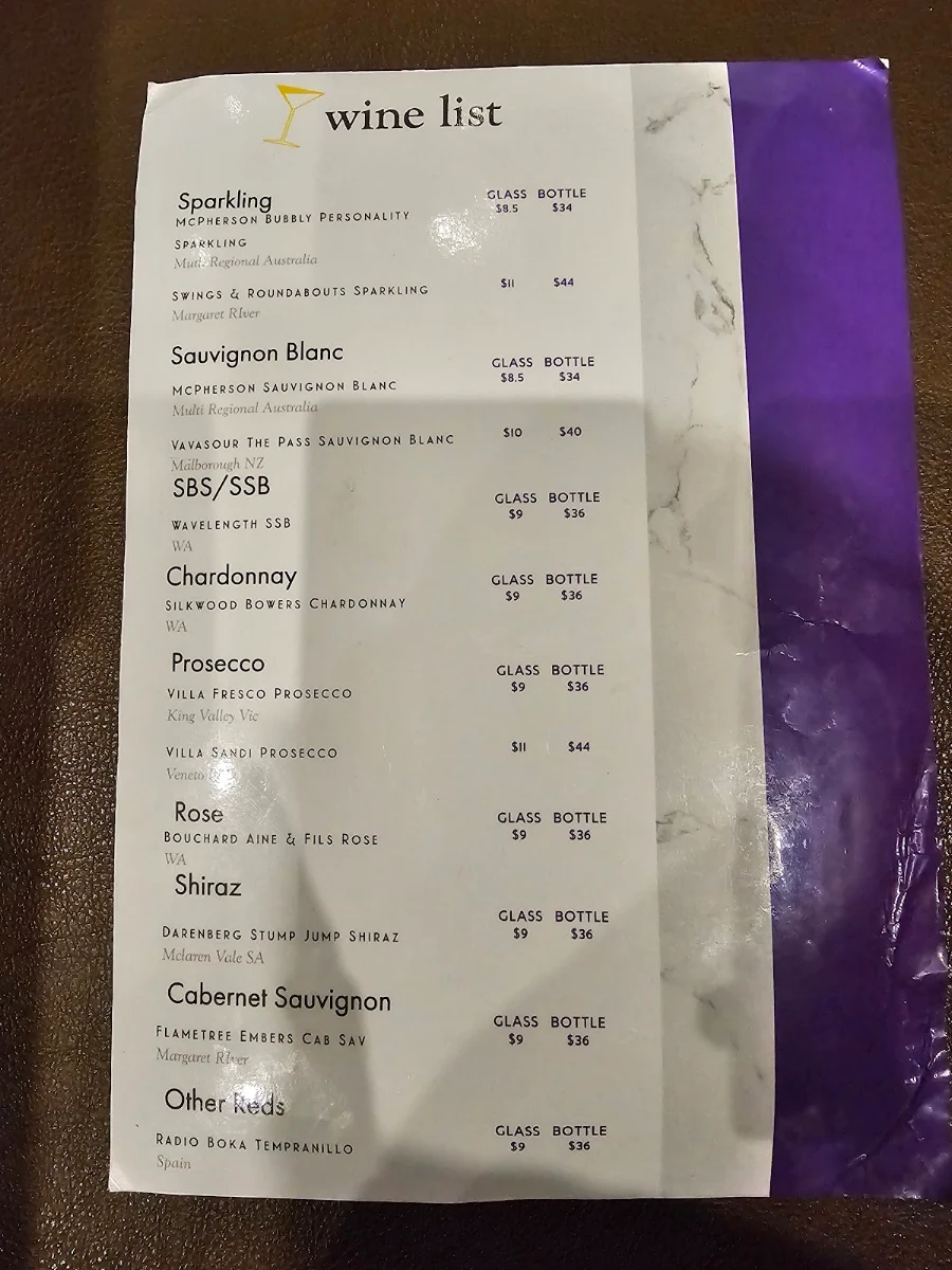 Menu, The Murchison Tavern
