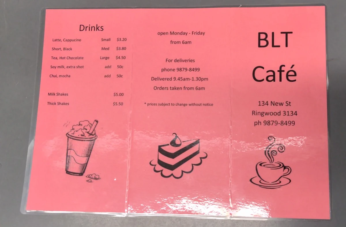 Menu, BLT Cafe