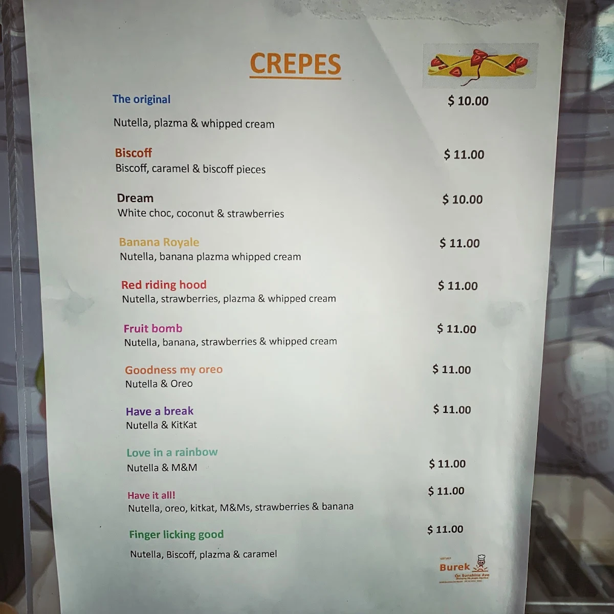 Menu, Burek On Sunshine Ave