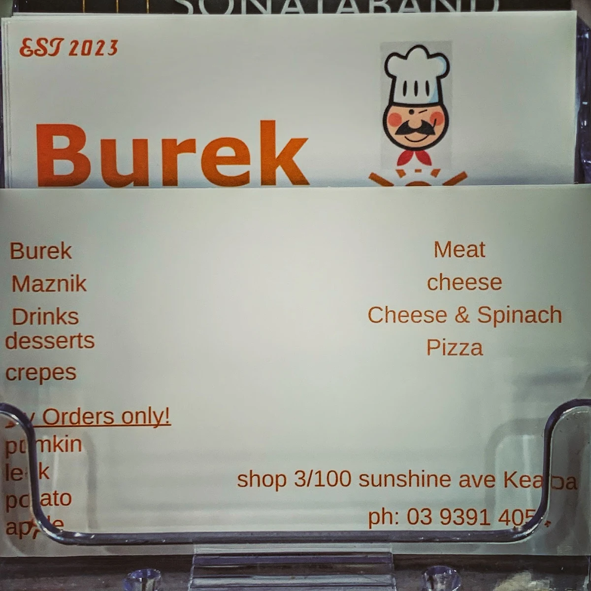 Menu, Burek On Sunshine Ave