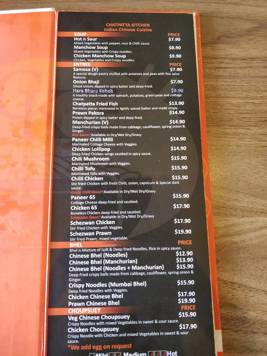 Menu, Chatpatta Kitchen